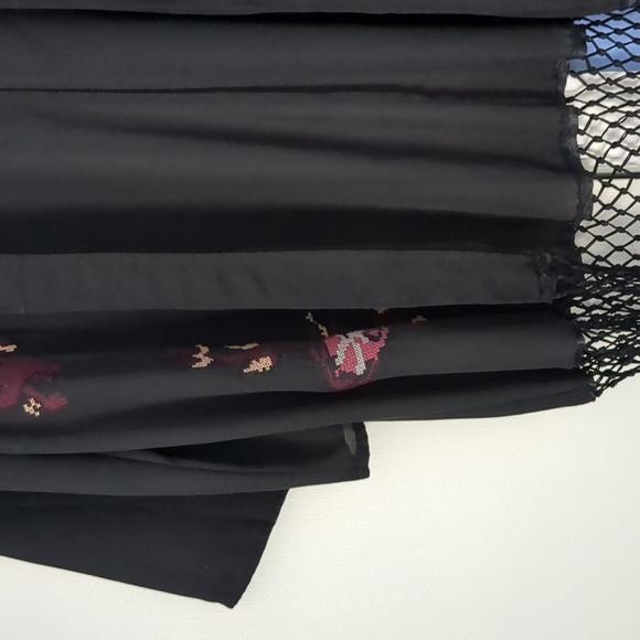 Medium Staring at Stars Open Front Embroidered Fringe Sheer Black Kimono - Picture 6 of 15